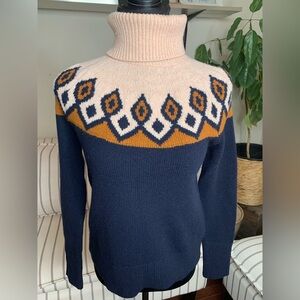 Iconic JCrew Merino Wool Fair
Isle Turtleneck Sweater Size XS Navy Blue  Cream